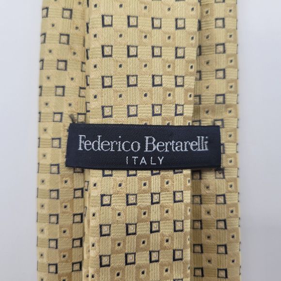 NWOT Federico Bertarelli Men's Yellow Check Silk Tie OS - Picture 4 of 7